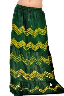 Bandhej Green N Yellow Exclusive Cotton Skirt