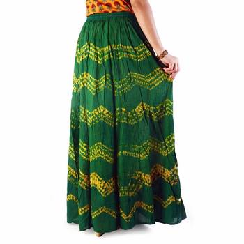 Bandhej Green N Yellow Exclusive Cotton Skirt 2