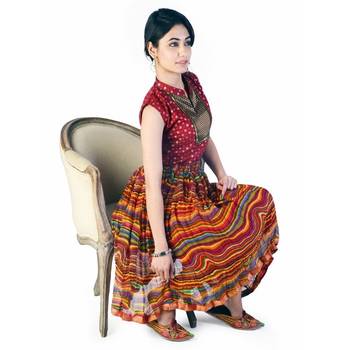 Stylish Multicolor Color Ethnic Chiffon Short Skirt 3