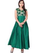 green party taffeta semi stitched party wear gown