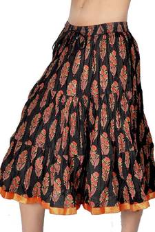 Ethnic Jaipuri Fine Black Cotton Short Skirt