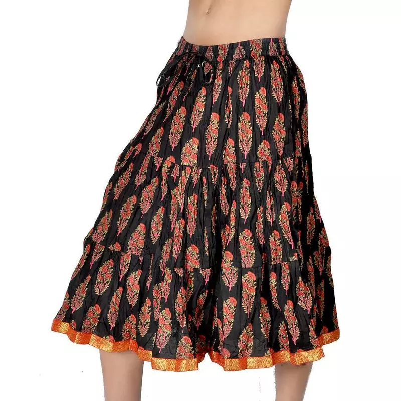 Ethnic Jaipuri Fine Black Cotton Short Skirt