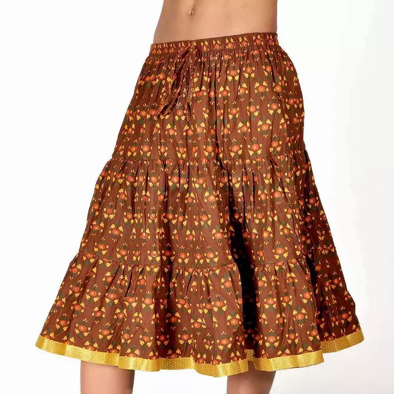 Rajasthani Brown And Yellow Cotton Short Skirt