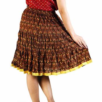 Rajasthani Brown And Yellow Cotton Short Skirt 2