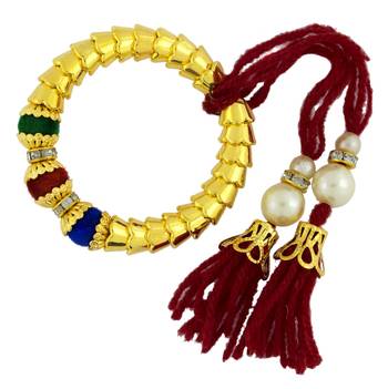 Handcrafted Multicolor Thread Gold Plated Pearl CZ Free Size Stretchable Bracelet Bangle Combo For Kids Girls Women 2