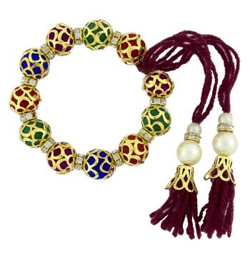 Handcrafted Multicolor Thread Gold Plated Pearl CZ Free Size Stretchable Bracelet Bangle Combo For Kids Girls Women 3