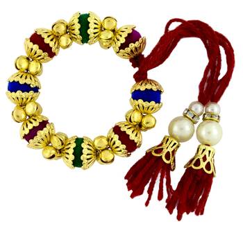 Handcrafted Multicolor Thread Gold Plated Pearl CZ Free Size Stretchable Bracelet Bangle Combo For Kids Girls Women 4