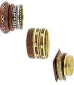 Handmade Fancy Shape Trendy Stylish Antique Gold Plated Wood Bangle Kada Set Of 4 Combo For Girls Women