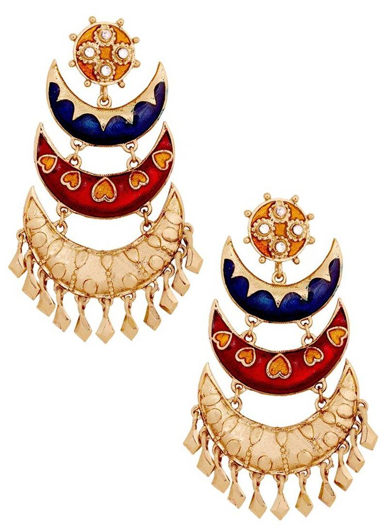 Designer Gold Plated Meenakari Multicolor Large Chandelier Earring Combo For Women