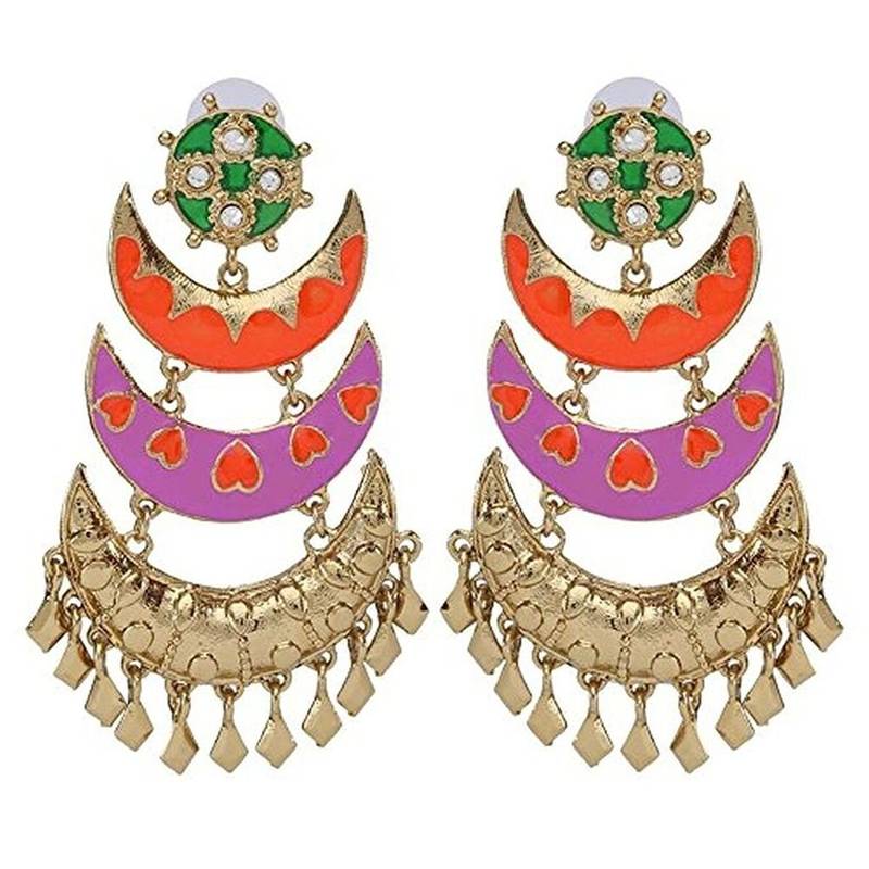 Designer Gold Plated Meenakari Multicolor Large Chandelier Earring Combo For Women