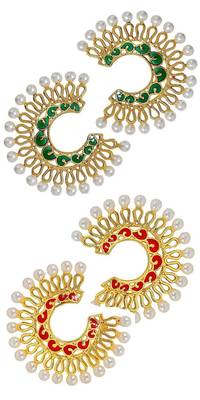 Chaand Bali Filigree Gold Plated Multicolor Meenakari Pearl Earring Combo For Women 1