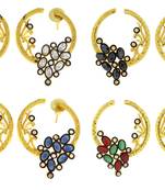 Flower Filigree Victorian Kundan American Diamond Gold Plated Crescent Stud Earring Combo For Women