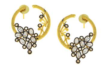 Flower Filigree Victorian Kundan American Diamond Gold Plated Crescent Stud Earring Combo For Women 2