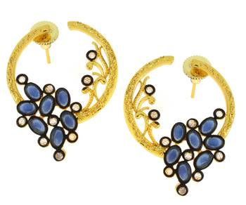 Flower Filigree Victorian Kundan American Diamond Gold Plated Crescent Stud Earring Combo For Women 3