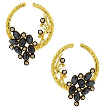 Flower Filigree Victorian Kundan American Diamond Gold Plated Crescent Stud Earring Combo For Women 4