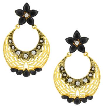 Filigree Flower Chaand Bali Multicolor American Diamond CZ Gold Plated Earring Combo For Women 2