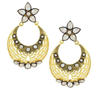 Filigree Flower Chaand Bali Multicolor American Diamond CZ Gold Plated Earring Combo For Women 5