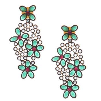 Floral Multicolor Kundan Gold Plated Dangling Delicate Earring Combo For Women 2