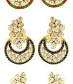 Designer Flower Kundan Gold Plated Chandbali Earring Combo For Women