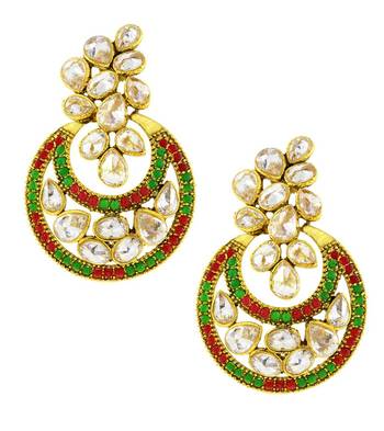 Designer Flower Kundan Gold Plated Chandbali Earring Combo For Women 2