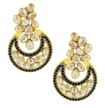 Designer Flower Kundan Gold Plated Chandbali Earring Combo For Women 3