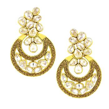 Designer Flower Kundan Gold Plated Chandbali Earring Combo For Women 4