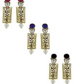Designer Filigree Ruby Multicolor Kundan Polki Pearl Antique Gold Plated Earring Combo For Women