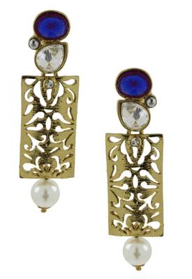 Designer Filigree Ruby Multicolor Kundan Polki Pearl Antique Gold Plated Earring Combo For Women 3