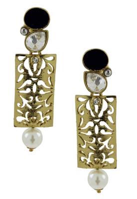 Designer Filigree Ruby Multicolor Kundan Polki Pearl Antique Gold Plated Earring Combo For Women 4
