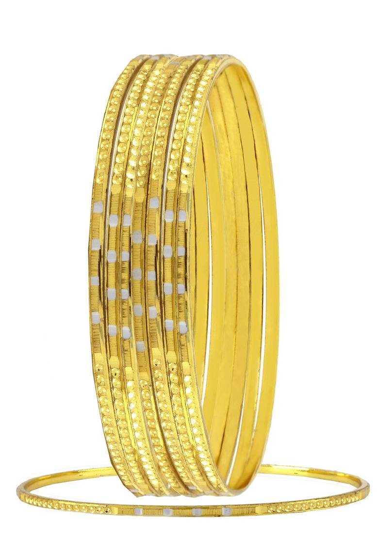 Wedding Designer 22K Gold Plated Rhodium Metal Chuda Kada Bangle Set Of 8 Combo For Women