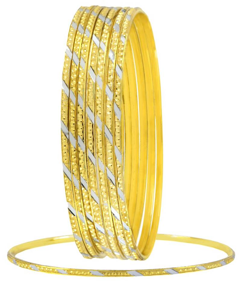 Wedding Designer 22K Gold Plated Rhodium Metal Chuda Kada Bangle Set Of 8 Combo For Women