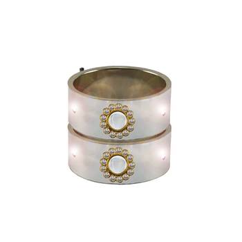 White Stone Stud Brass Led With Switch Bangle 2