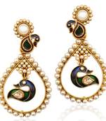 Ethnic Indiajewellery- Pair of peacock dangler pearl bali hoop earring