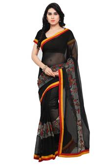 Black woven cotton saree with blouse