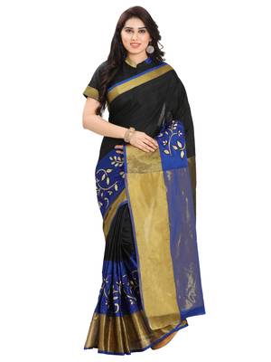 Black Woven silk blend Saree With Blouse 1