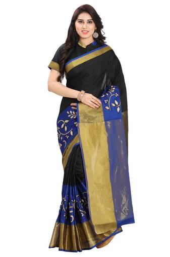 Black Woven Silk Blend Saree With Blouse