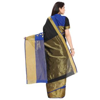 Black Woven silk blend Saree With Blouse 2