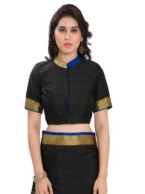 Black Woven silk blend Saree With Blouse 4