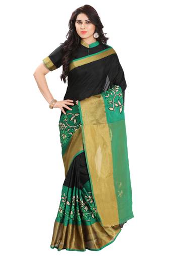 Black Woven Silk Blend Saree With Blouse