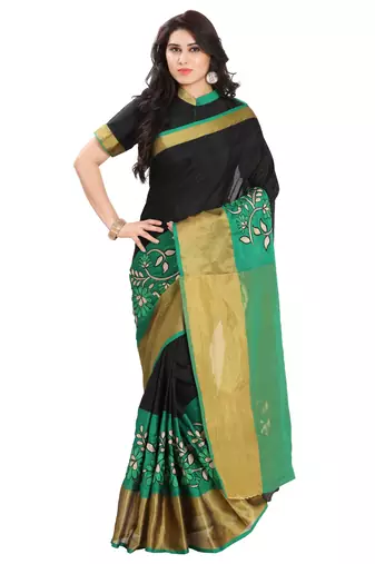 Black Woven Silk Blend Saree With Blouse