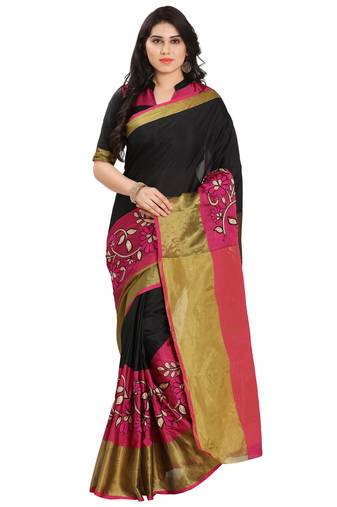 Black Woven Silk Blend Saree With Blouse