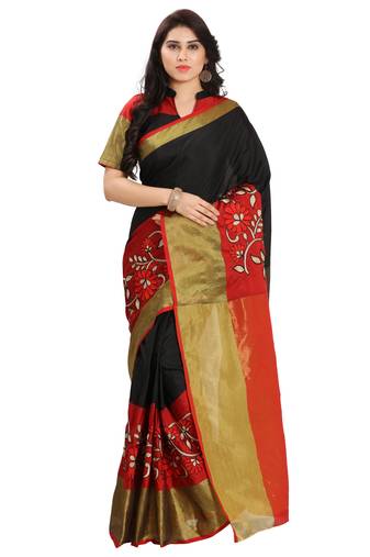 Black Woven Silk Blend Saree With Blouse