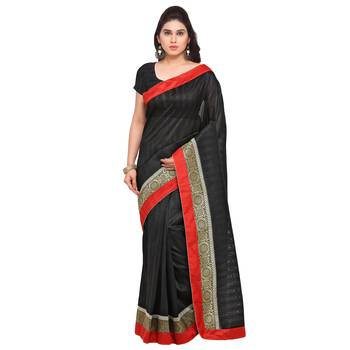 Black Woven silk blend Saree With Blouse 1