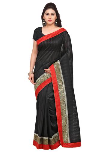 Black Woven Silk Blend Saree With Blouse
