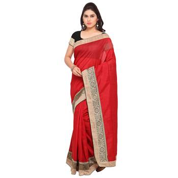 Red Woven silk blend Blend Saree With Blouse 1
