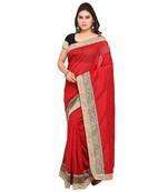 Red Woven silk blend Blend Saree With Blouse