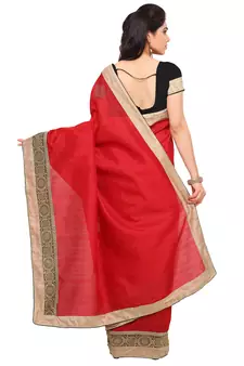Red Woven silk blend Blend Saree With Blouse