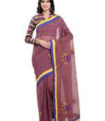 Purple Embroidered Cotton Saree With Blouse