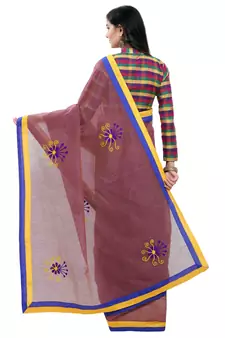 Purple Embroidered Cotton Saree With Blouse