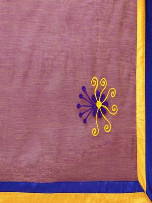 Purple Embroidered Cotton Saree With Blouse 3